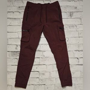 H&M Burgundy Cargo Jogger Pants Skinny Fit Zip Pocket Stretch Small